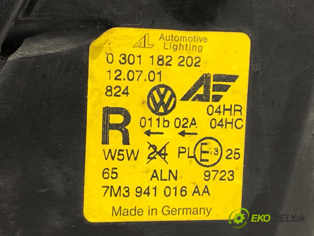 VW SHARAN (7M8, 7M9, 7M6) 1995 - 2010    1.9 TDI 85 kW [115 KM] olej napędowy 2000 - 2010  Svetlomet pravy 7M3941016AA (Pravé)
