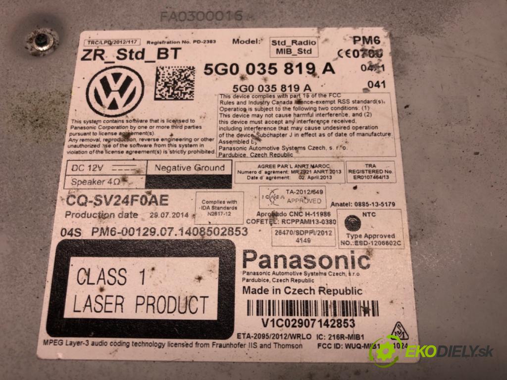 VW GOLF VII Variant (BA5, BV5) 2013 - 2022    1.4 TSI 103 kW [140 KM] benzyna 2013 - 2017  čítač navigácie 5G0035819A (Ostatné)