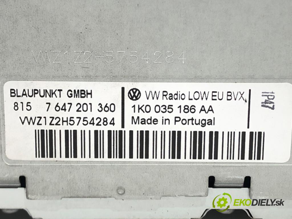 VW PASSAT B6 Variant (3C5) 2005 - 2011    2.0 TDI 103 kW [140 KM] olej napędowy 2005 - 2009  RADIO 1KO035186AA (Audio zariadenia)