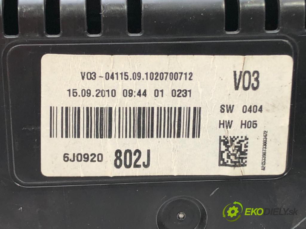 SEAT IBIZA IV (6J5, 6P1) 2008 - 2017    1.2 TDI 55 kW [75 KM] olej napędowy 2010 - 2012  Prístrojovka 6J0920802J (Prístrojové dosky, displeje)