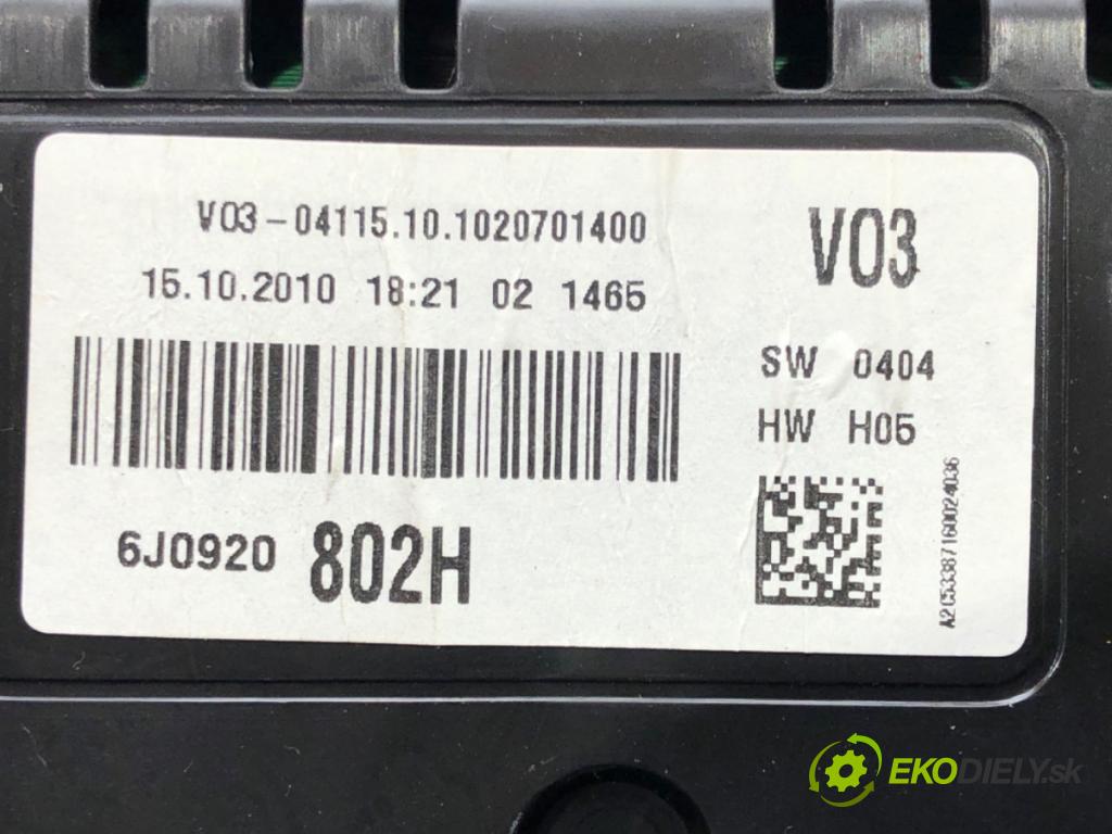 SEAT IBIZA IV (6J5, 6P1) 2008 - 2017    1.6 TDI 66 kW [90 KM] olej napędowy 2009 - 2015  Prístrojovka 6J0920802H (Prístrojové dosky, displeje)