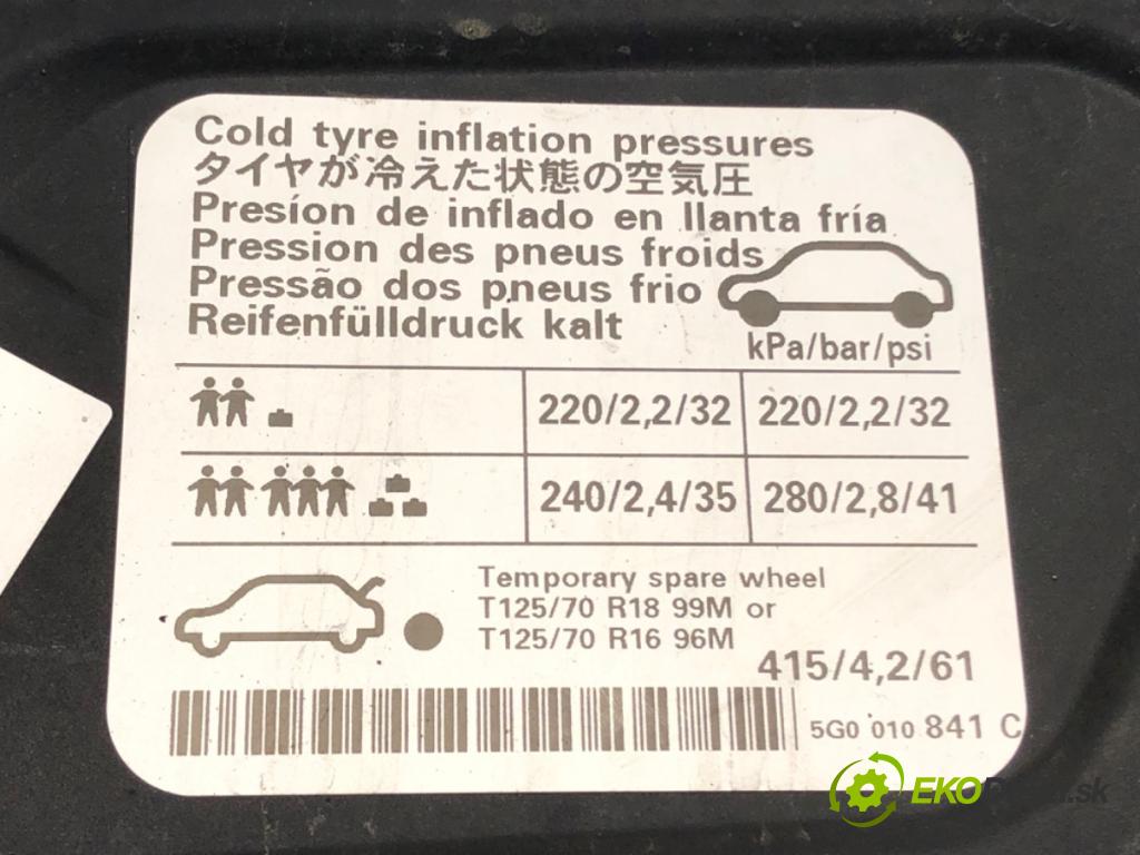 VW GOLF VII (5G1, BQ1, BE1, BE2) 2012 - 2022    1.6 TDI 77 kW [105 KM] olej napędowy 2012 - 2017  Dvierka nádrže paliva  (Ostatné)