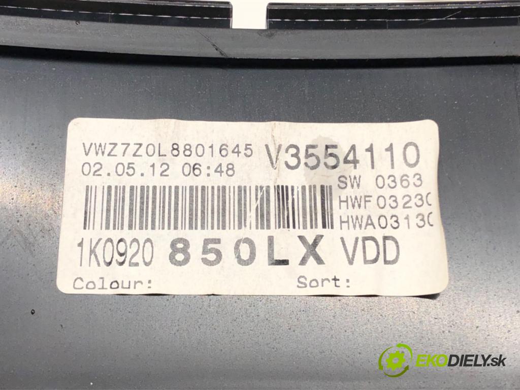 VW GOLF V (1K1) 2003 - 2010    1.9 TDI 77 kW [105 KM] olej napędowy 2003 - 2008  Prístrojovka 1K0920850LX (Prístrojové dosky, displeje)