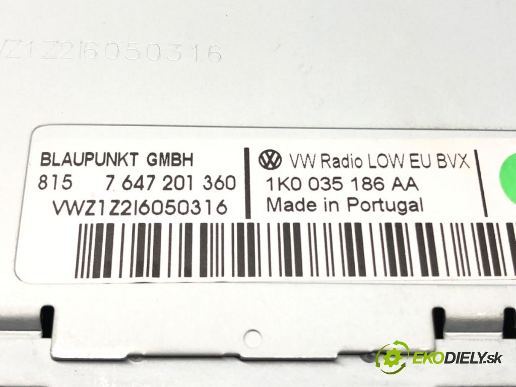 VW GOLF VI (5K1) 2008 - 2014    2.0 TDI 81 kW [110 KM] olej napędowy 2008 - 2012  RADIO 1K0035186AA (Audio zariadenia)