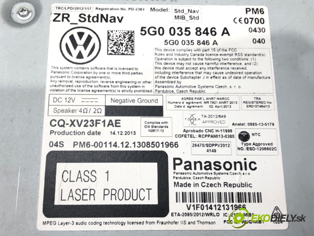 VW GOLF VII (5G1, BQ1, BE1, BE2) 2012 - 2022    1.4 TSI 90 kW [122 KM] benzyna 2012 - 2022  čítač navigácie 5G0035846A (Ostatné)