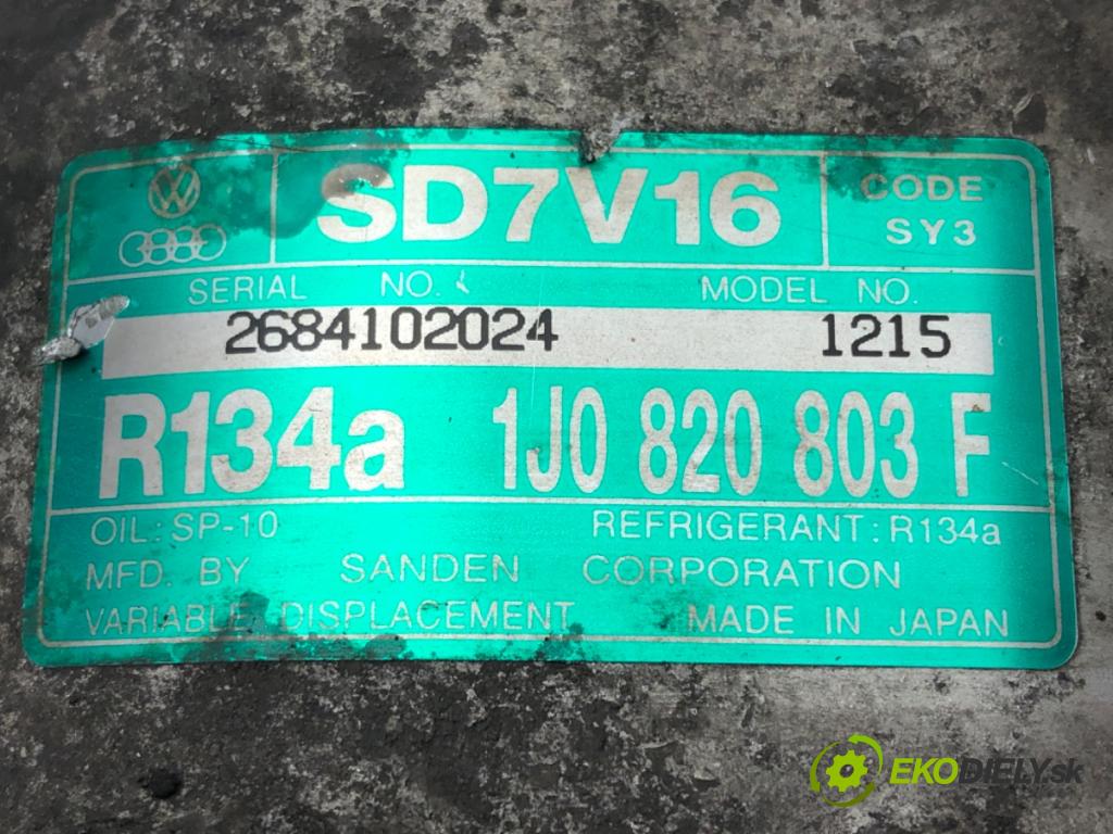 VW BORA Variant (1J6) 1999 - 2005    1.9 TDI 85 kW [115 KM] olej napędowy 1999 - 2001  Kompresor klimatizácie 1J0820803F (Kompresory klimatizácie)