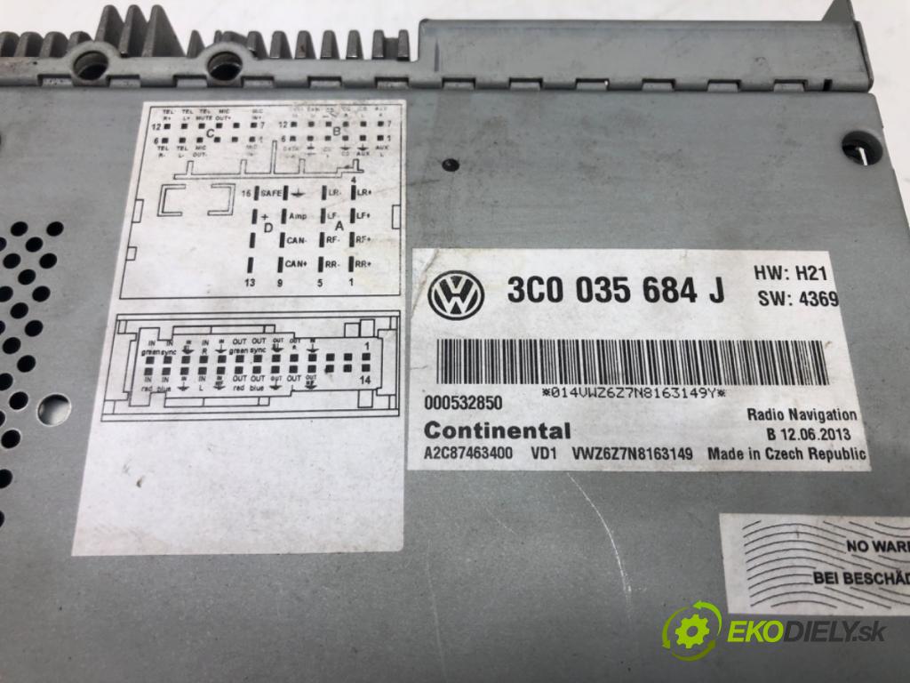 VW CC B7 (358) 2011 - 2016    3.6 FSI 4motion 220 kW [300 KM] benzyna 2011 - 201  RADIO 3C0035684J (Audio zařízení)