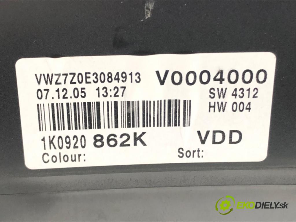 VW GOLF PLUS V (5M1, 521) 2004 - 2013    1.9 TDI 77 kW [105 KM] olej napędowy 2005 - 2009  Prístrojovka 1K0920862K (Prístrojové dosky, displeje)