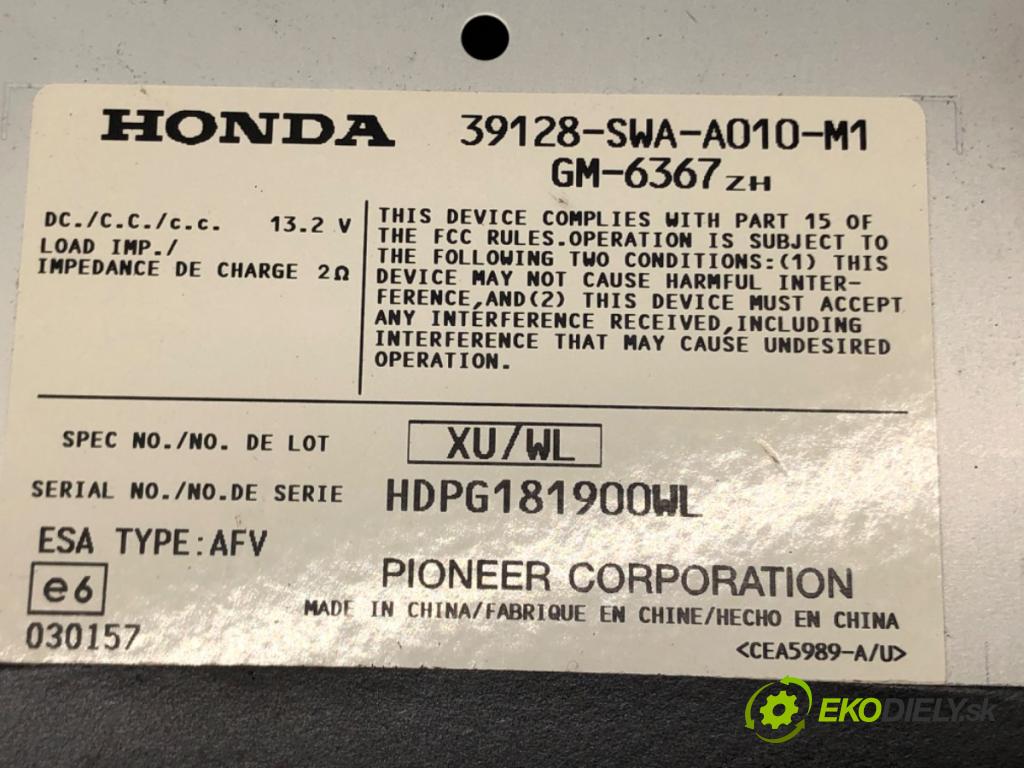 HONDA CR-V III (RE_) 2006 - 2022    2.2 i-CTDi 4WD (RE6) 103 kW [140 KM] olej napędowy  Zosilňovač 39128-SWA-A010-M1 (Zosilňovače)