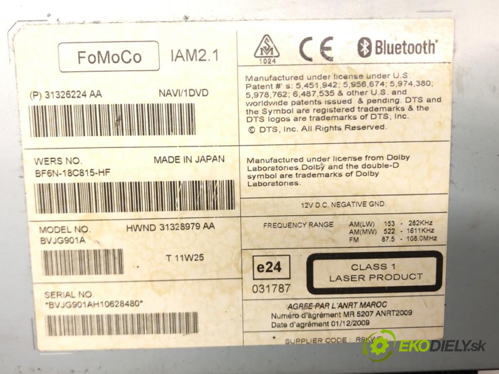 JAGUAR XF I (X250) 2008 - 2015    2.2 D 140 kW [190 KM] olej napędowy 2011 - 2015  RADIO Navigácia 31326224AA (Audio zariadenia)