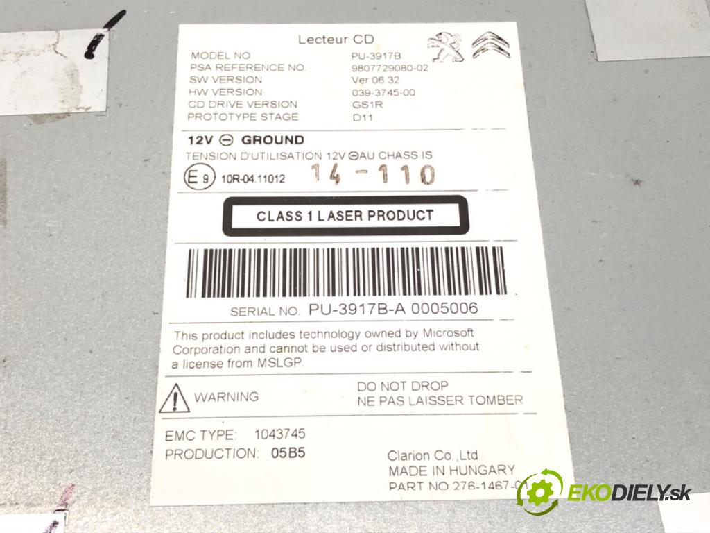 PEUGEOT 508 SW I (8E_) 2010 - 2018    2.0 BlueHDi 150 110 kW [150 KM] olej napędowy 2014  Menič CD 9807729080 (CD meniče)