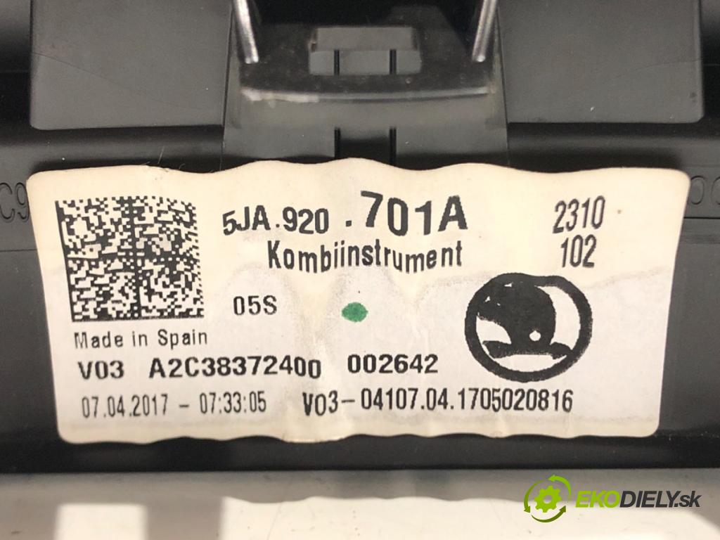 SKODA RAPID (NH3, NK3, NK6) 2012 - 2022    1.4 TDI 66 kW [90 KM] olej napędowy 2015 - 2019  Prístrojovka 5JA920701A (Prístrojové dosky, displeje)