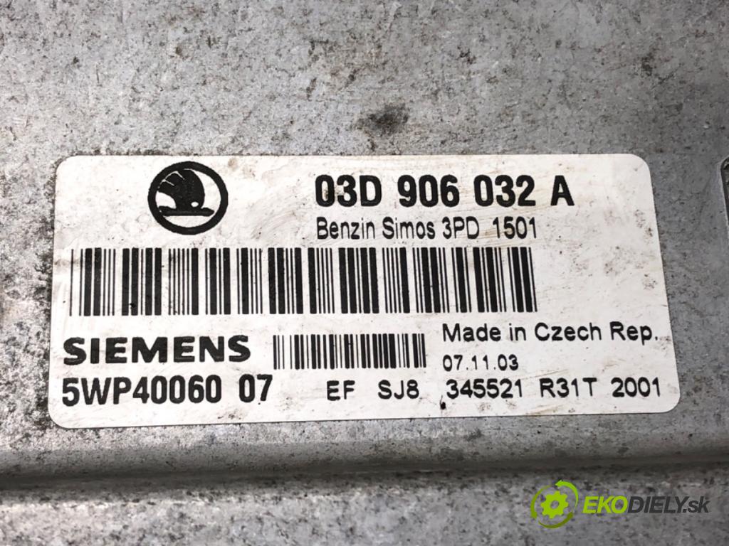 SKODA FABIA I (6Y2) 1999 - 2008    1.2 40 kW [54 KM] benzyna 2001 - 2007  riadiaca jednotka Motor 03D906032A (Riadiace jednotky)