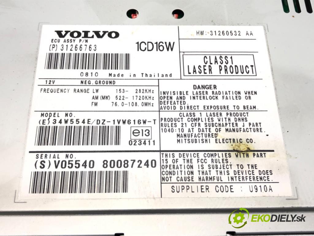 VOLVO V50 (545) 2003 - 2012    1.6 74 kW [101 KM] benzyna 2005 - 2012  RADIO 31266763 (Audio zariadenia)