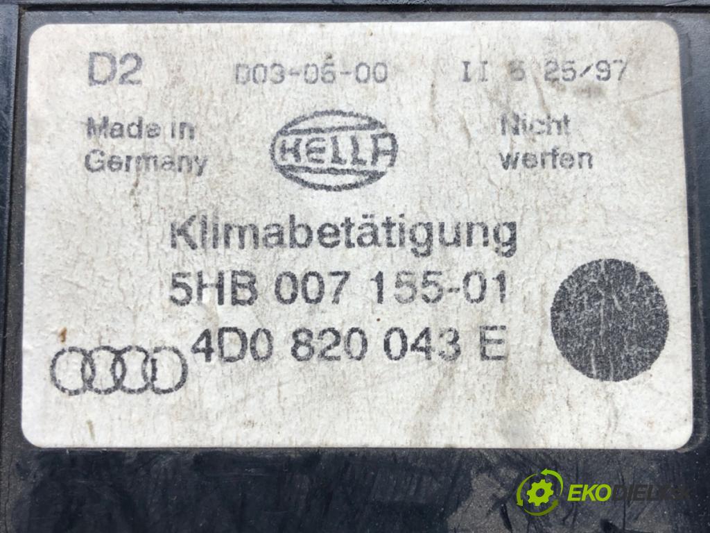AUDI A8 D2 (4D2, 4D8) 1994 - 2005    3.7 quattro 169 kW [230 KM] benzyna 1995 - 1998  Panel ovládania kúrenia 4D0820043E (Prepínače, spínače, tlačidlá a ovládače kúrenia)