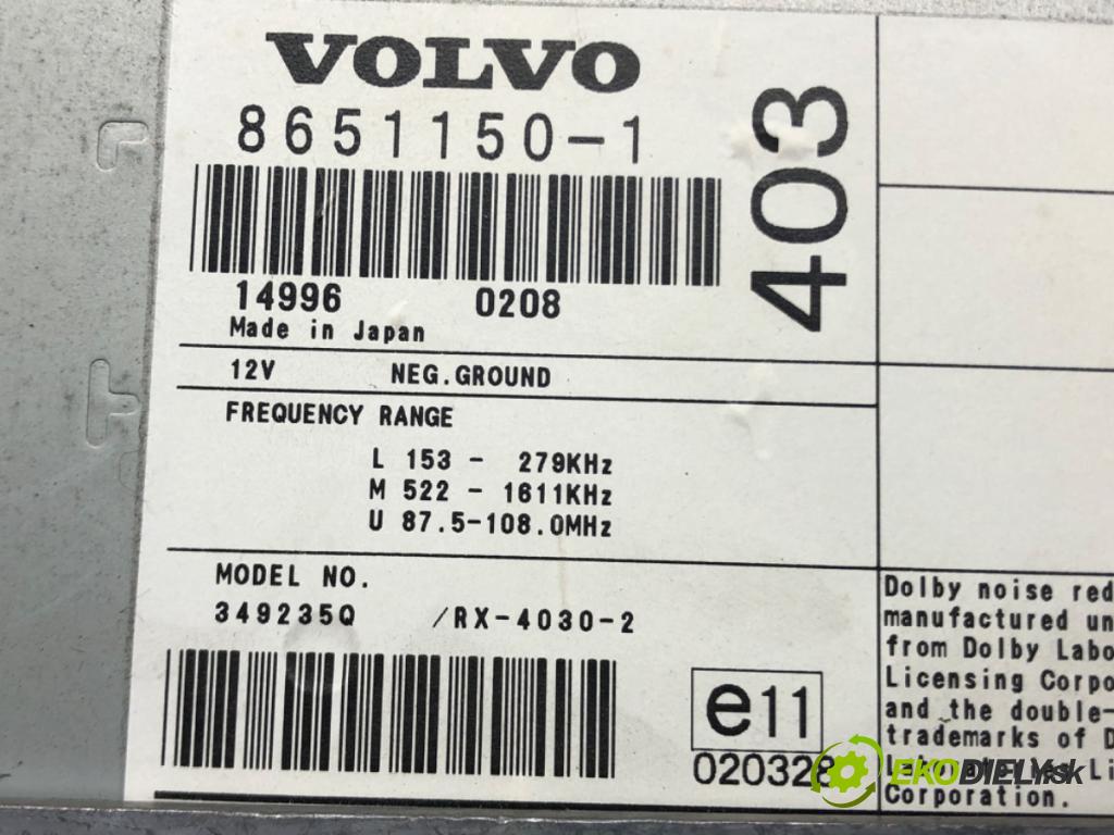 VOLVO V70 II (285) 1999 - 2008    2.4 103 kW [140 KM] benzyna 2000 - 2007  RADIO 8651150 (Audio zariadenia)