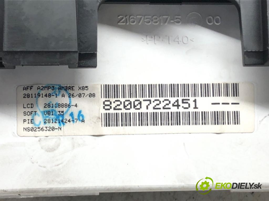 RENAULT THALIA II (LU_) 2008 - 2022    1.2 16V (LU2V) 55 kW [75 KM] benzyna 2008 - 2014  Dislpej 8200722451 (Prístrojové dosky, displeje)