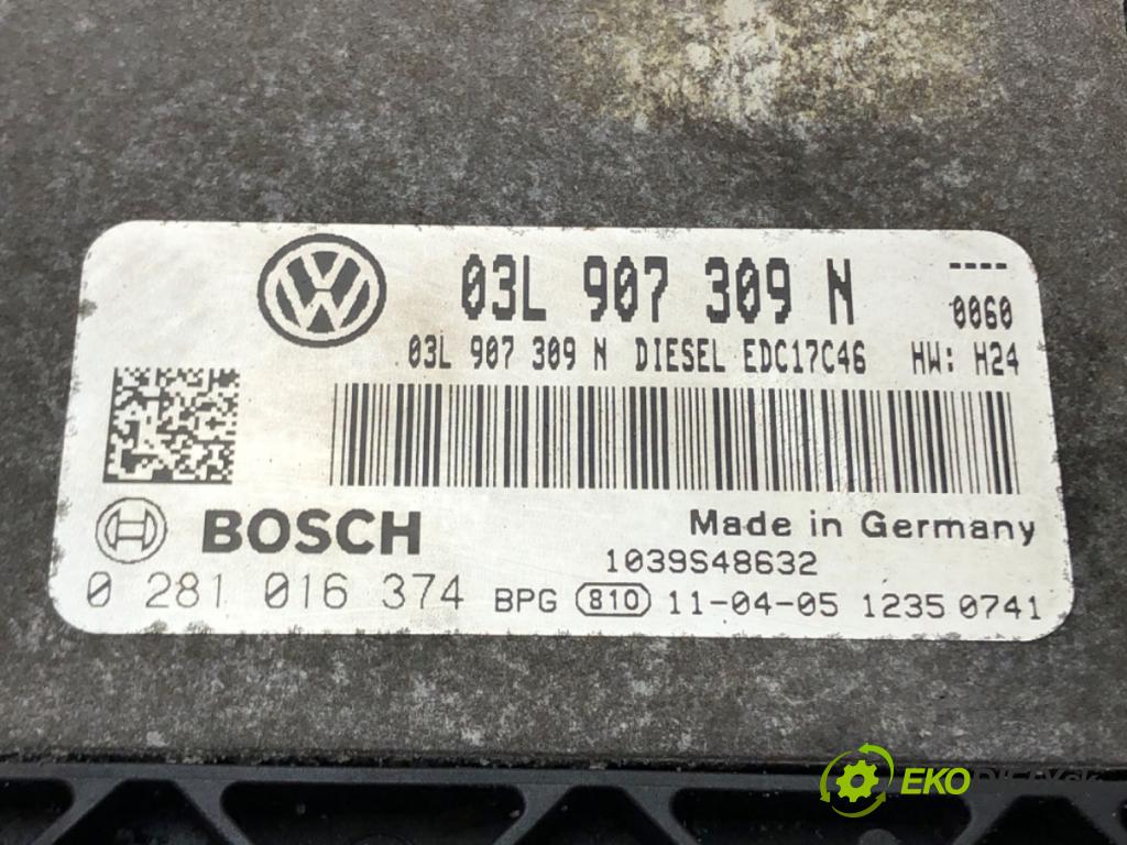 VW GOLF VI (5K1) 2008 - 2014    2.0 TDI 103 kW [140 KM] olej napędowy 2008 - 2013  riadiaca jednotka Motor 03L907309N 0281016374 (Riadiace jednotky)
