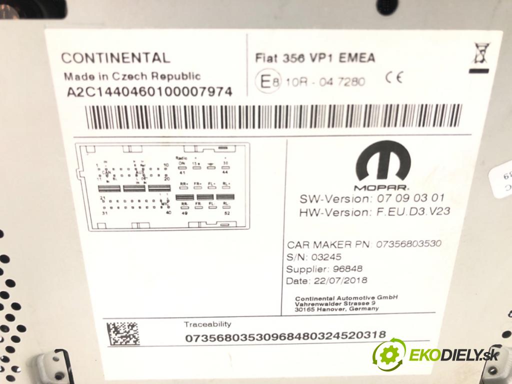 FIAT TIPO sedan (356_) 2015 - 2022    1.4 (356SXA1B) 70 kW [95 KM] benzyna 2015 - 2022  RADIO 07356803530 (Audio zariadenia)