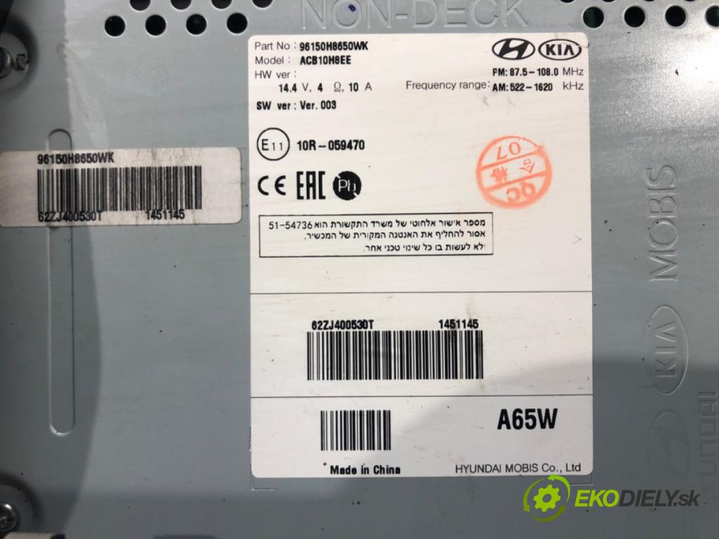 KIA RIO IV (YB, SC, FB) 2017 - 2022    1.4 74 kW [101 KM] benzyna 2017 - 2022  RADIO 96150H8650WK (Audio zariadenia)