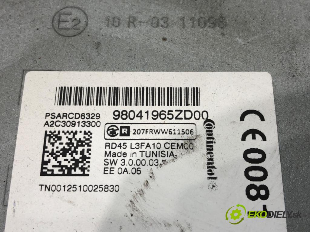 PEUGEOT 301 2012 - 2022    1.6 HDI 90 68 kW [92 KM] olej napędowy 2012 - 2022  RADIO 98041965ZD (Audio zariadenia)