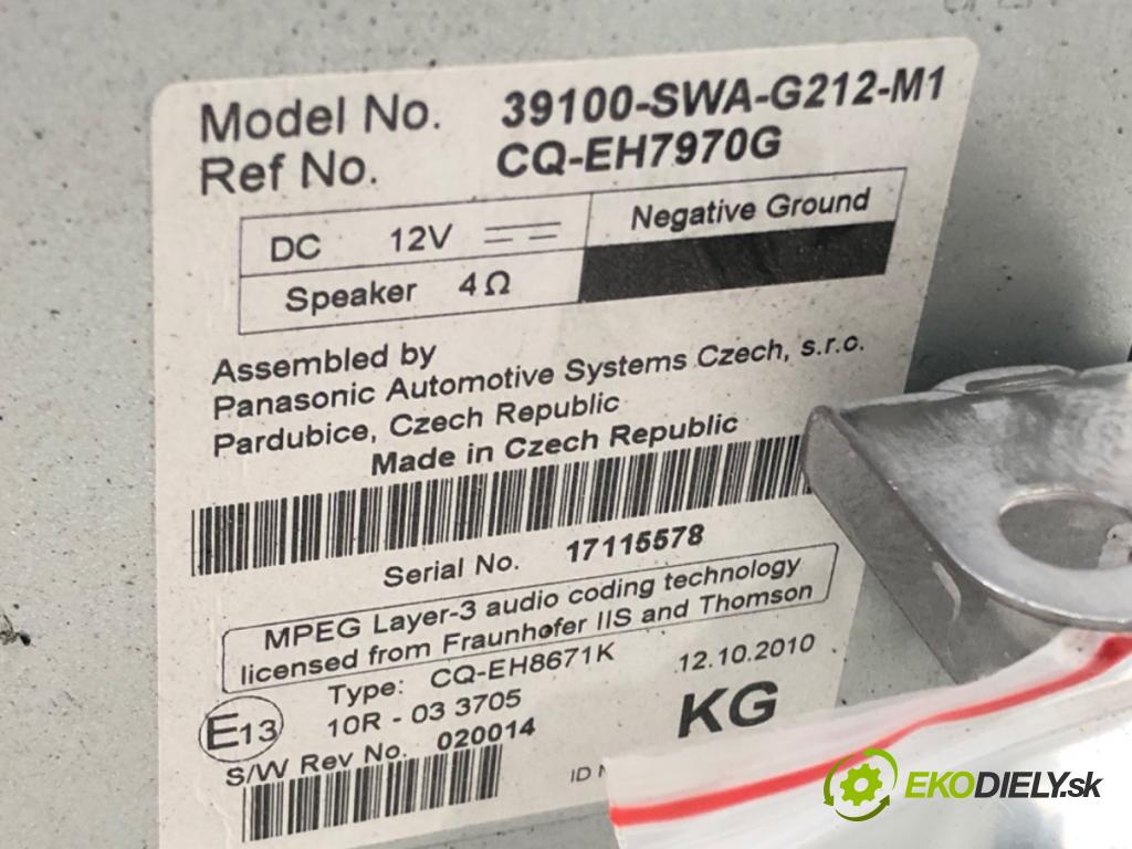 HONDA CR-V III (RE_) 2006 - 2022    2.0 i-VTEC (RE5, RE1) 110 kW [150 KM] benzyna 2007  RADIO 39100-SWA-G212-M1 (Audio zariadenia)