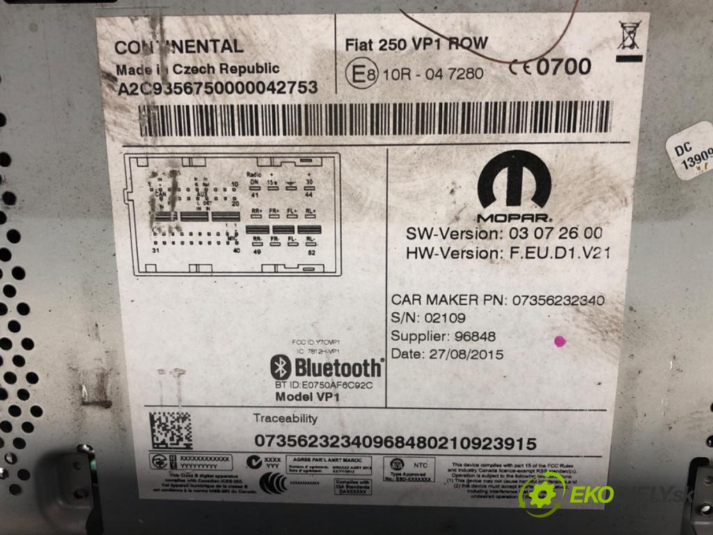 FIAT DUCATO Platforma / podwozie (250_) 2006 - 2022    130 Multijet 2,3 D 96 kW [131 KM] olej napędowy 20  RADIO 07356232340 (Audio zariadenia)