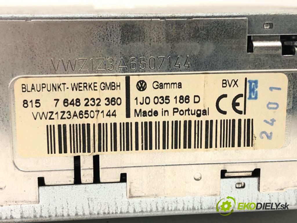 VW GOLF IV Variant (1J5) 1999 - 2006    1.9 TDI 66 kW [90 KM] olej napędowy 1999 - 2006  RADIO 1J0035186D (Audio zariadenia)