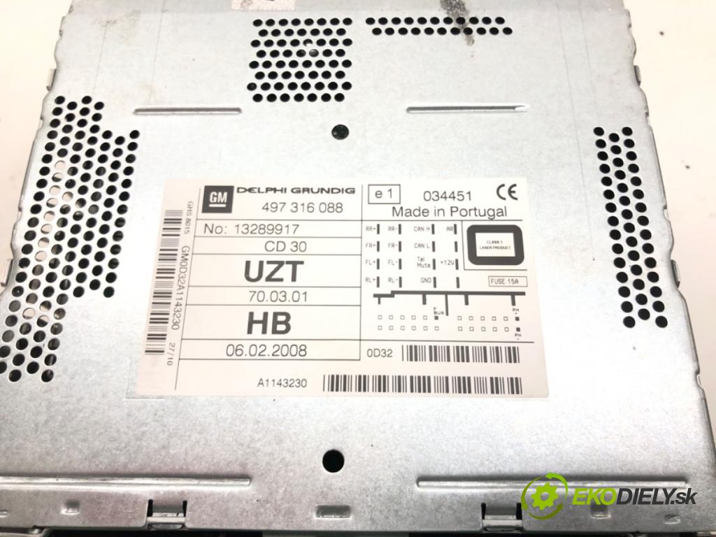 OPEL CORSA D (S07) 2006 - 2014    1.2 (L08, L68) 63 kW [86 KM] benzyna 2009 - 2014  RADIO 13289917 (Audio zariadenia)