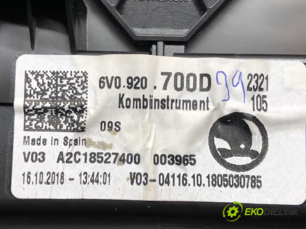 SKODA FABIA III Kombi (NJ5) 2014 - 2022    1.0 TSI 70 kW [95 KM] benzyna 2014 - 2022  Prístrojovka 6V0920700D (Prístrojové dosky, displeje)
