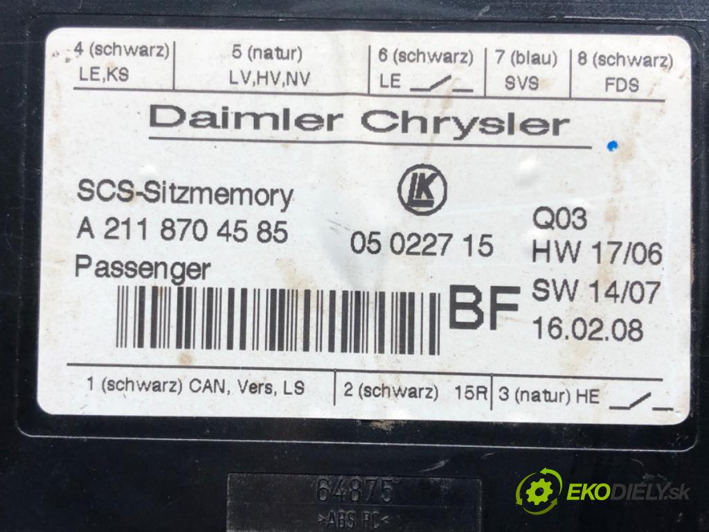 MERCEDES-BENZ KLASA M (W164) 2005 - 2012    ML 420 CDI 4-matic (164.128) 225 kW [306 KM] olej   Modul sedačky ľavy A2118704585