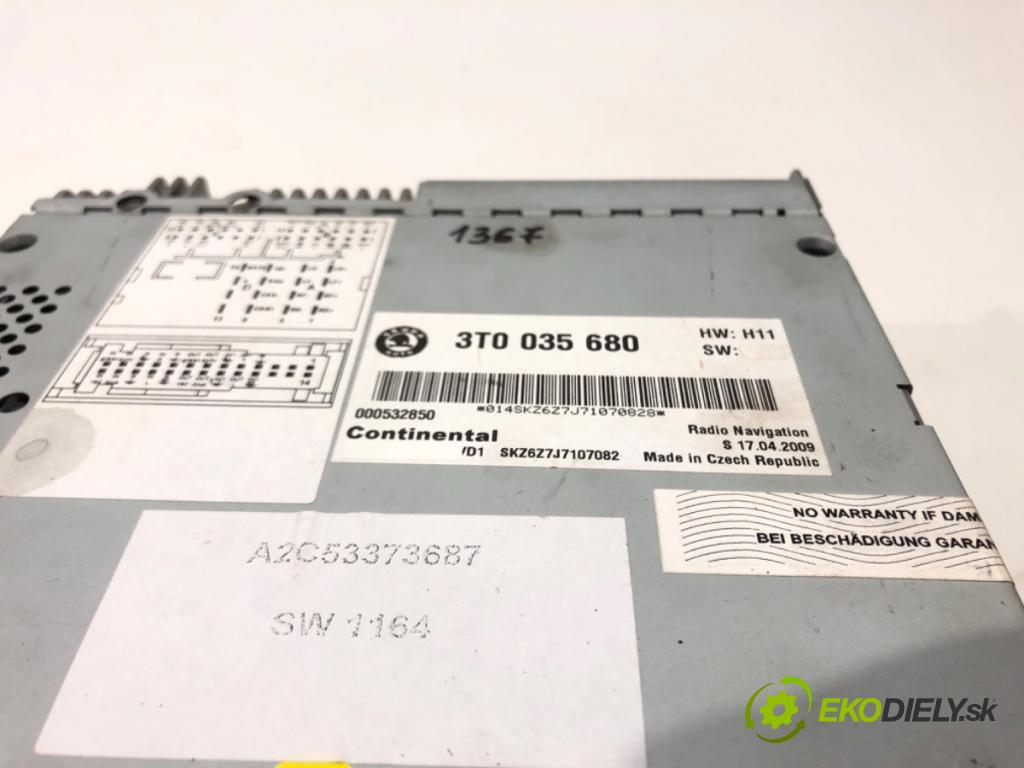 SKODA SUPERB II (3T4) 2008 - 2015    2.0 TDI 125 kW [170 KM] olej napędowy 2008 - 2015  RADIO Navigácia 3T0035680 (Audio zariadenia)