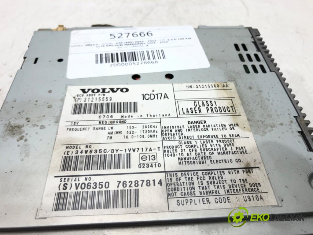 VOLVO V50 (545) 2003 - 2012    2.0 D 100 kW [136 KM] olej napędowy 2004 - 2010  RADIO 31215559 (Audio zariadenia)
