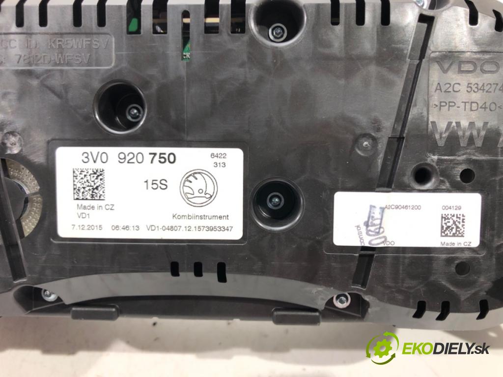 SKODA SUPERB III (3V3) 2015 - 2022    1.4 TSI 110 kW [150 KM] benzyna 2015 - 2022  Prístrojovka 3V0920750 (Prístrojové dosky, displeje)