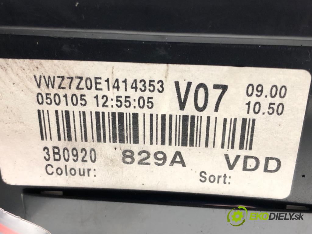 VW PASSAT B5.5 Variant (3B6) 2000 - 2005    1.9 TDI 96 kW [130 KM] olej napędowy 2000 - 2005  Prístrojovka 3B0920829A (Prístrojové dosky, displeje)
