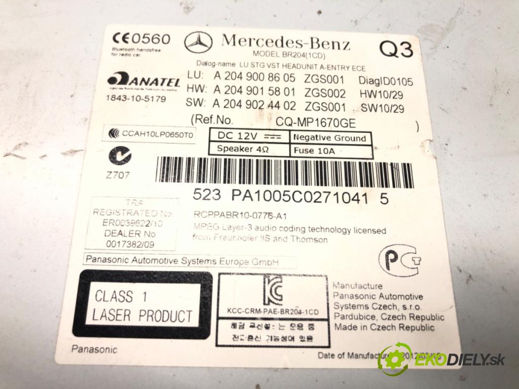 MERCEDES-BENZ KLASA GLK (X204) 2008 - 2015    220 CDI 4-matic (204.984, 204.997) 125 kW [170 KM]  RADIO A2049008605 (Audio zariadenia)