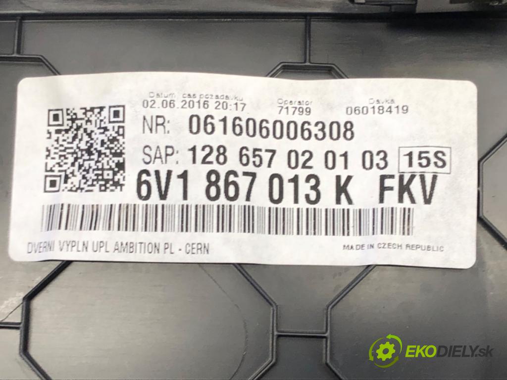 SKODA FABIA III (NJ3) 2014 - 2022    1.2 TSI 66 kW [90 KM] benzyna 2014 - 2022  čalúnenie Dvere ľavy predný