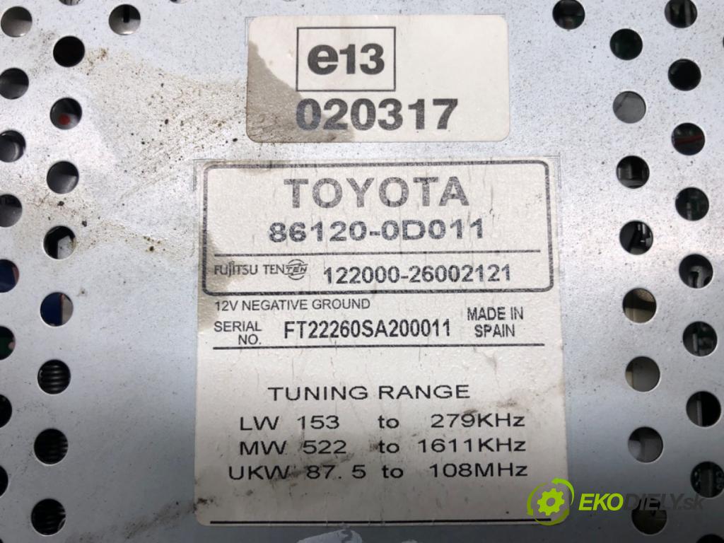 TOYOTA YARIS (_P1_) 1999 - 2005    1.0 (SCP10_) 50 kW [68 KM] benzyna 1999 - 2005  RADIO 86120-0D011 86110-52011-B0 (Audio zařízení)