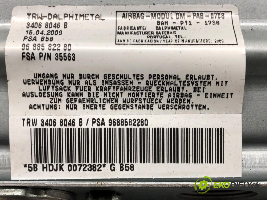 CITROEN C4 PICASSO I nadwozie wielkoprzestrzenne (MPV) (UD_) 2006 - 2015    1.6 VTi 120 88 kW [120 KM] benzyna 2008 - 2013  AirBag spolujazdca 9688582280 (Airbagy)