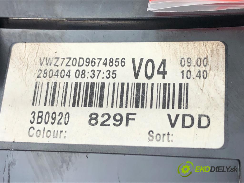 VW PASSAT B5.5 Variant (3B6) 2000 - 2005    2.0 TDI 100 kW [136 KM] olej napędowy 2003 - 2005  Prístrojovka 3B0920829F (Prístrojové dosky, displeje)