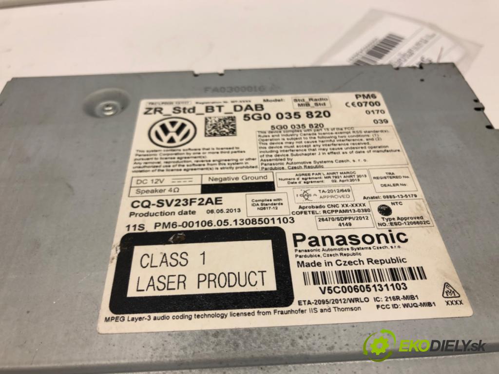 VW GOLF VII (5G1, BQ1, BE1, BE2) 2012 - 2022    1.6 TDI 77 kW [105 KM] olej napędowy 2012 - 2017  čítač navigácie 5G0035820 (Ostatné)