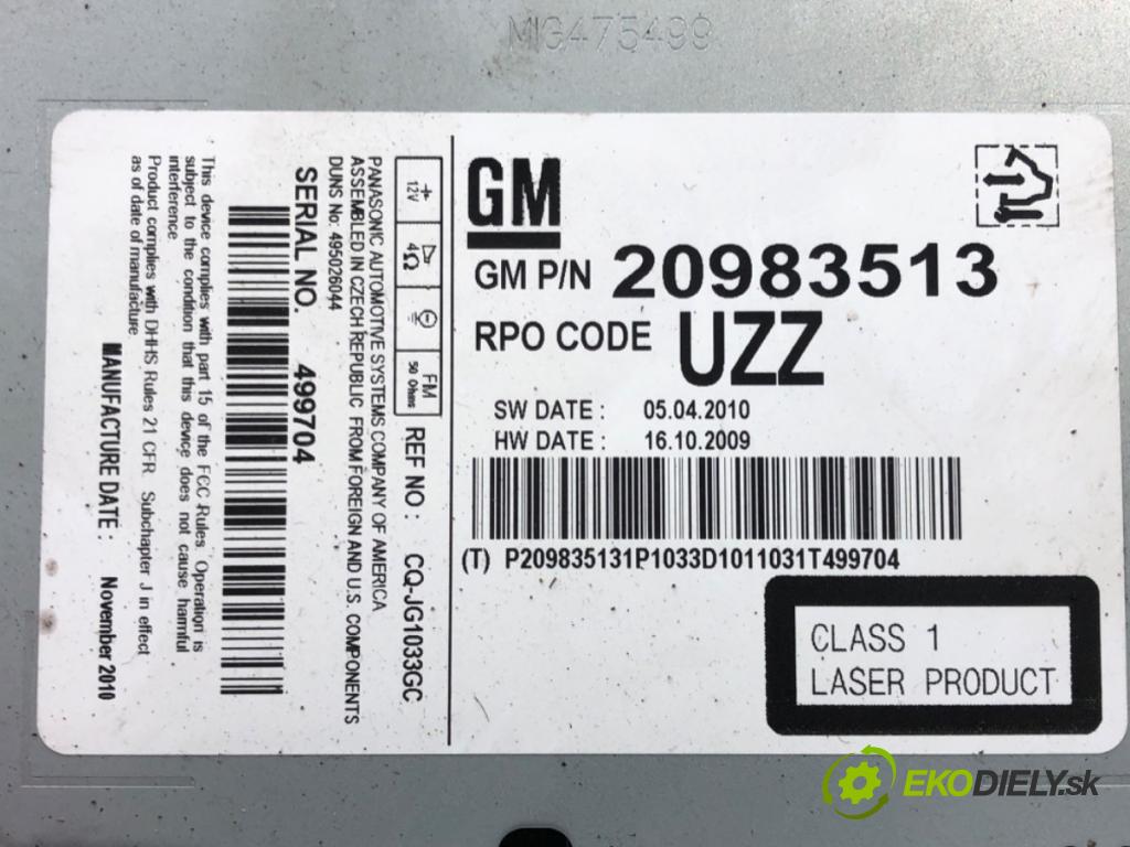 OPEL ASTRA J Sports Tourer (P10) 2010 - 2015    1.6 (35) 85 kW [116 KM] benzyna 2010 - 2015  RADIO 20983513 (Audio zariadenia)