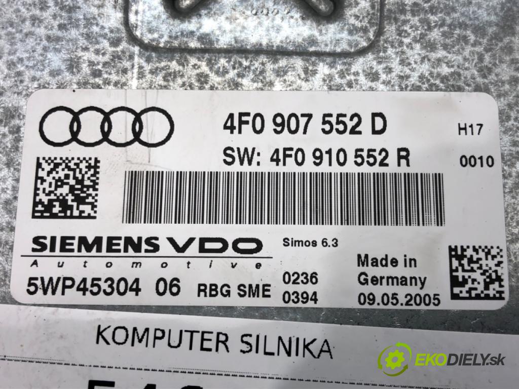 AUDI A6 C6 Avant (4F5) 2004 - 2011    2.4 130 kW [177 KM] benzyna 2005 - 2008  riadiaca jednotka Motor 4F0907552D (Riadiace jednotky)