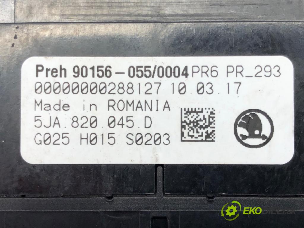 SKODA RAPID (NH3, NK3, NK6) 2012 - 2022    1.6 TDI 85 kW [115 KM] olej napędowy 2015 - 2019  Panel ovládania kúrenia 5JA820045D (Prepínače, spínače, tlačidlá a ovládače kúrenia)