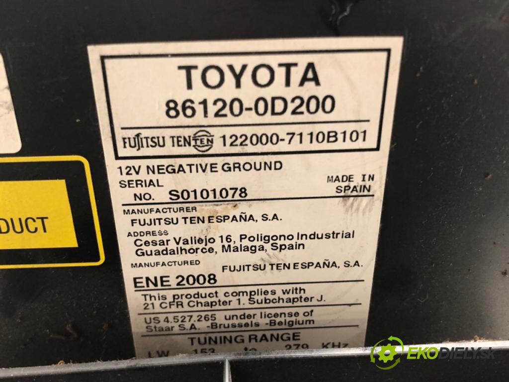 TOYOTA YARIS (_P9_) 2005 - 2014    1.3 VVT-i (SCP90_) 64 kW [87 KM] benzyna 2005 - 20  RADIO 86120-0D200 (Audio zariadenia)