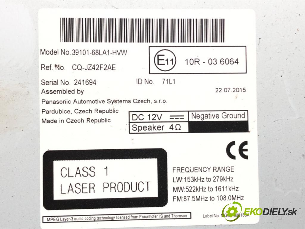 SUZUKI SWIFT IV (FZ, NZ) 2010 - 2022    1.3 DDiS (AZG 413D) 55 kW [75 KM] olej napędowy 20  RADIO 39101-68LA1-HVW (Audio zariadenia)