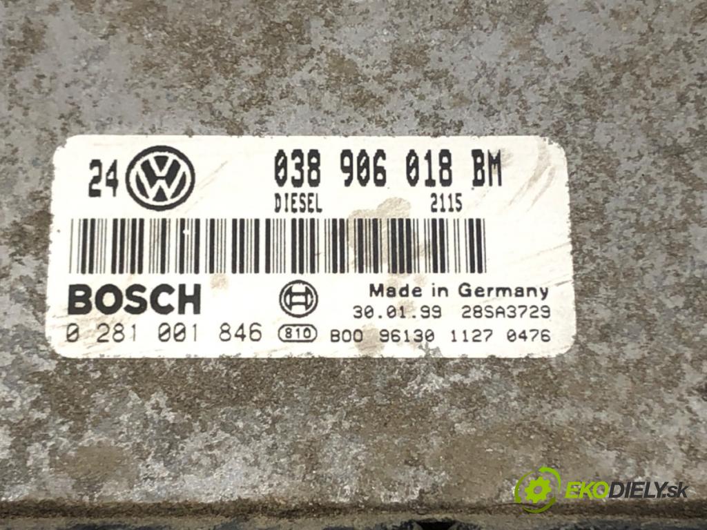 VW GOLF IV (1J1) 1997 - 2008    1.9 TDI 81 kW [110 KM] olej napędowy 1997 - 2004  riadiaca jednotka Motor 038906018BM (Riadiace jednotky)