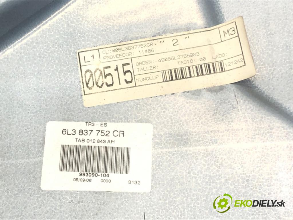 SEAT IBIZA III (6L1) 2002 - 2009    1.4 16V 63 kW [86 KM] benzyna 2006 - 2009  mechanismus okna pravý přední část 6L2959801
