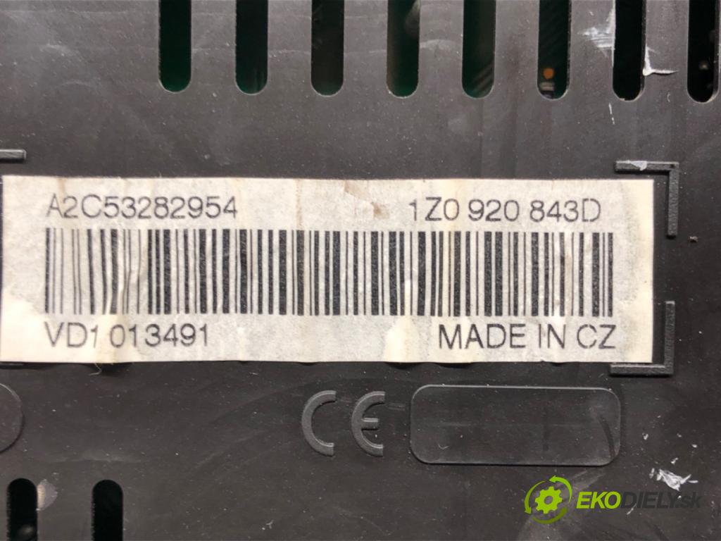 SKODA OCTAVIA II Combi (1Z5) 2004 - 2013    2.0 TDI 103 kW [140 KM] olej napędowy 2005 - 2010  Prístrojovka 1Z0920843D (Prístrojové dosky, displeje)