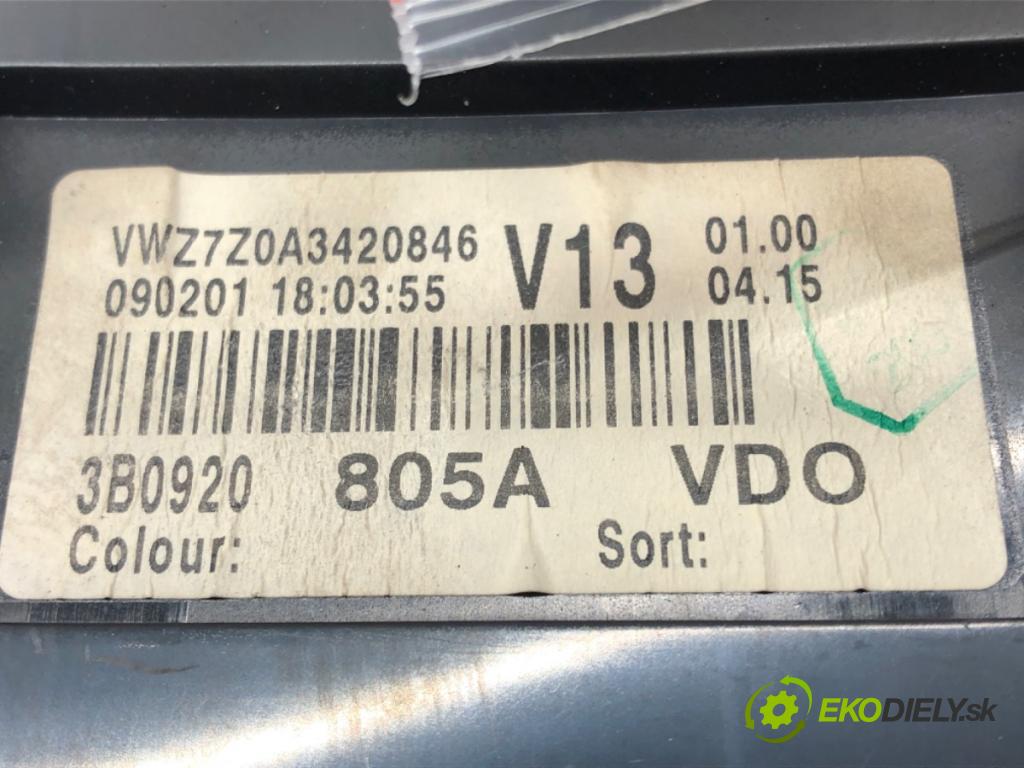 VW PASSAT B5.5 Variant (3B6) 2000 - 2005    1.9 TDI 74 kW [101 KM] olej napędowy 2000 - 2005  Prístrojovka 3B0920805A (Prístrojové dosky, displeje)